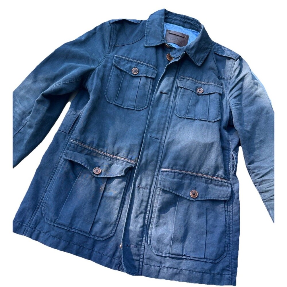 Massimo Dutti Mens Field Jacket Size 38 Blue Cotton Military Utility Coat
